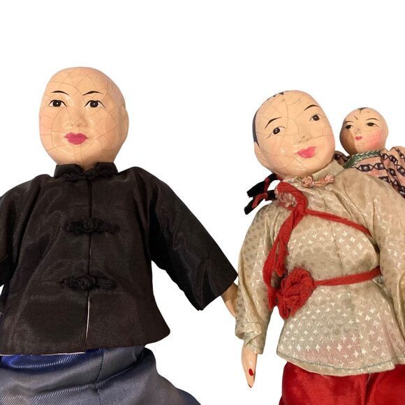 Antique Chinese Composite Dolls Set of 2 Man Women And Baby - Picture 3 of 4